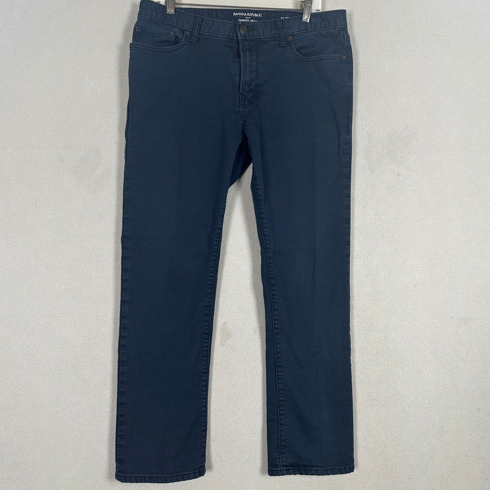 Banana Republic Travel Jeans Mens 34X30 Blue Slim Fit Tapered Dark Wash Denim